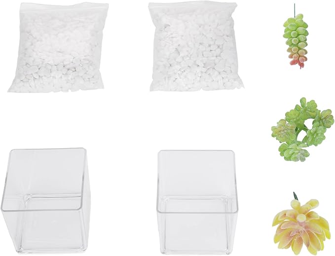 2-Pack Mini Transparent Acrylic Artificial Succulent Potted Small Fake Plants for Living Room Bathroom Decor Office Book Shelf Window Sill Decoration Accessories