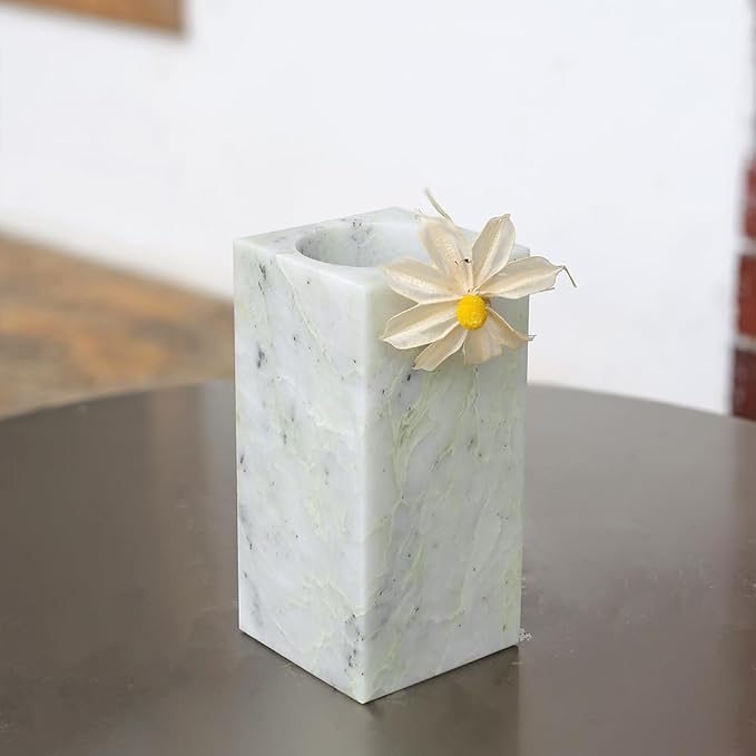 Natural Marble Flower Vase, Green Vase Modern Farmhouse Home Decor, Premium Marble Craft Vases for Living Room Shelves Table Center Wedding