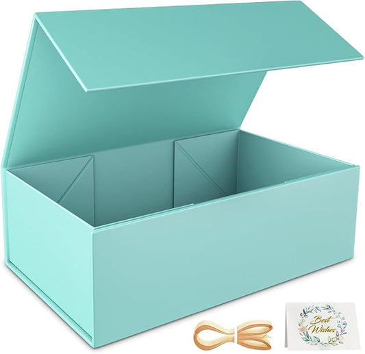 Turquoise Gift Box, 12x6x4'' Gift boxes for Presents with Lids Magnetic Closure Rectangle Collapsible for Bridesmaid Proposal Box, Wedding, Christmas, Halloween, Birthday Gift Packging