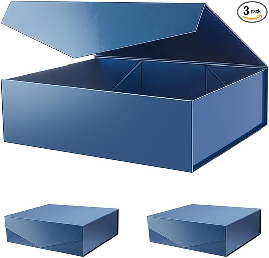 PACKHOME 17x14.5x5.5 Inches, 3 Extra Large Gift Boxes with Lids, Magnetic Closure Boxes for Clothes and Large Gifts (Glossy Blue)