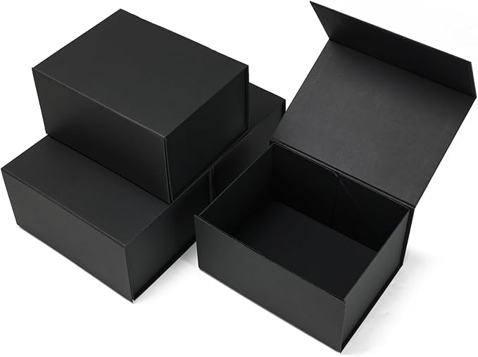 Schliersee 8x6x4 Gift box for Presents with Magnetic Lids Set of 4, Black Gift Wrap Boxes for Wedding, Birthday, Mother's Gifts