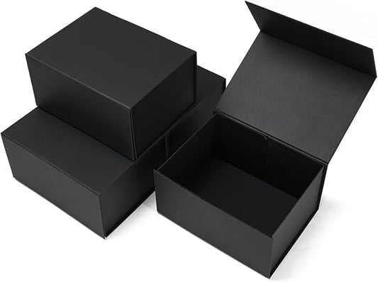 Schliersee 8x6x4 Gift box for Presents with Magnetic Lids Set of 4, Black Gift Wrap Boxes for Wedding, Birthday, Mother's Gifts