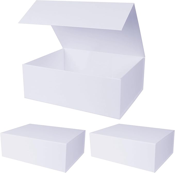 Aimyoo White Collapsible Gift Box with Magnetic Closure Lids 13.8x9x4.3 in, Bridesmaid Groomsmen Proposal Box, Large Rectangle Box for Present Graduation Storage 3 Pack