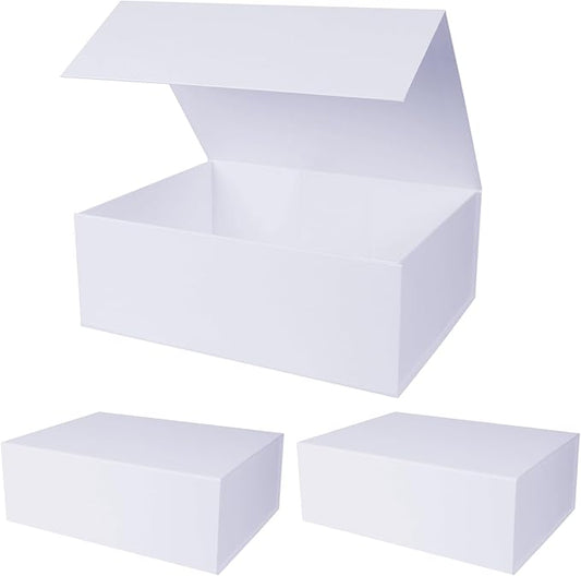 Aimyoo White Collapsible Gift Box with Magnetic Closure Lids 13.8x9x4.3 in, Bridesmaid Groomsmen Proposal Box, Large Rectangle Box for Present Graduation Storage 3 Pack