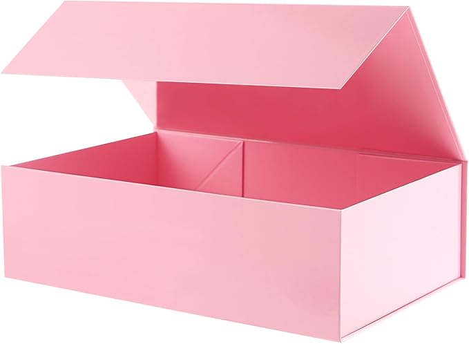 Large Gift Box with Lid 13.5x9x4.1 Inches, Pink Bridesmaid Proposal Gift Box with Magnetic Closure for All Occasion(Glossy Pink)