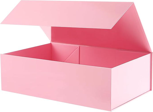 Large Gift Box with Lid 13.5x9x4.1 Inches, Pink Bridesmaid Proposal Gift Box with Magnetic Closure for All Occasion(Glossy Pink)