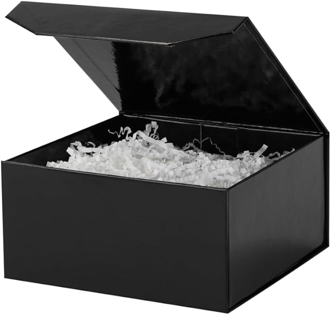 6 Pcs Small Black Gift Box 6x6x3 Inch Magnetic Gift Box Small Magnetic Box with Crinkle Paper Black Small Gift Box with Shredded Paper Luxury Gift Boxes with Lids for Presents
