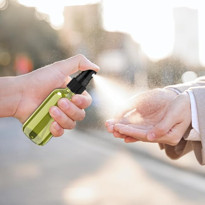 Wedama Spray Bottle, 4 oz Fine Mist Glass Spray Bottles, Little Refillable Liquid Containers for Watering Flowers Cleaning (16 Pack Olive Green)