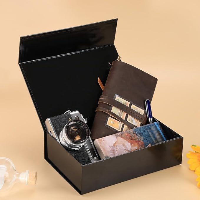 RayofSun Black Gift Boxes with Lids for Presents Small Gift Decorative Boxes 10.5x7x3 inch, Bridesmaid Groomsman Proposal Box for Wedding,Christmas, Birthday(1PC)