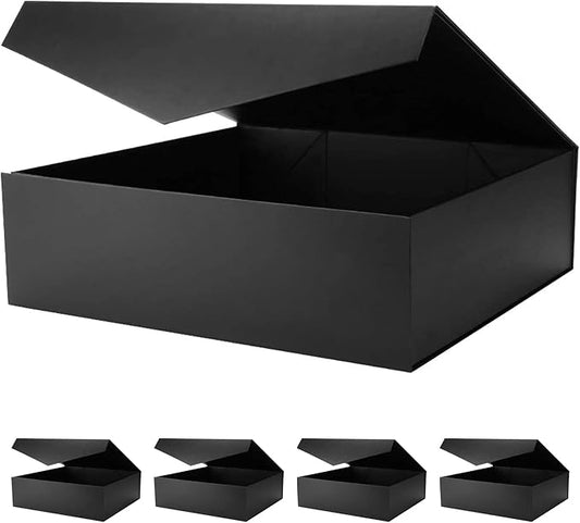 5 Extra Large Gift Boxes with Lids, 16.3x14.2x5 Inches, Black Groomsmen Magnetic Gift Boxes for Clothes and Large Gifts (Matte Black)