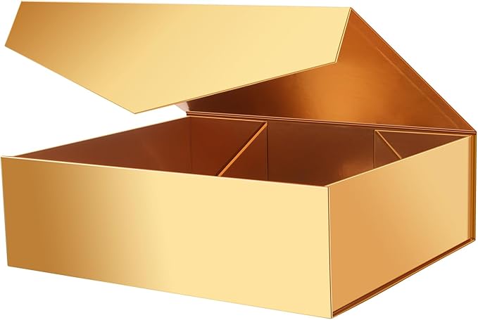 Extra Large Gift Box with Lid - 16.3x14.2x5 Inches, Gold, Bridesmaid and Christmas Magnetic Box for Clothes and Large Gifts