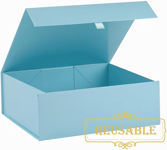 2 Pcs Large Gift Box 13.5x11.8x4.7 Inches, Blue Gift Boxes for Presents with Magnetic Closure Lid, Luxury Gift Box Rectangle Collapsible Boxes for Gift Packaging
