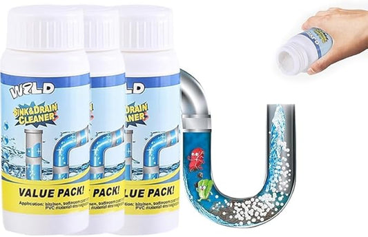 Wild Sink and Drain Cleaner Powder | Rapid-Foam Fast-Acting Pipe Declogger for Kitchen, Bathroom, Toilet, Shower Drain Maintenance | Powerful Foaming Cleaner (3.88oz/110g, Count, 3)