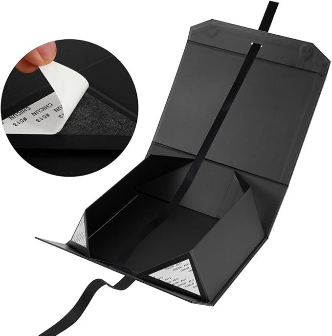 Matte Black Gift Box with Lids - 10x7.3x3.5 Inches, Decorative Groomsman Box with Ribbon, Magnetic Closure, Perfect for Graduations