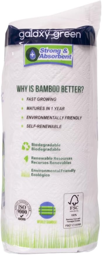Galaxy Green Bamboo Paper Towels Earth Friendly, Strong 2 Ply Sheets, Sustainable, 24 Rolls
