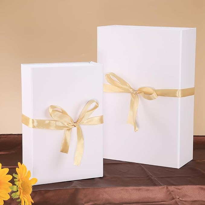 RayofSun White Gift Boxes with Magnetic Lids for Presents, Bridesmaid Proposal Box 13.7x9x4.3 inch, Large Rectangle Collapsible Decorative Box for Wedding, Christmas, Birthday(3PCS)