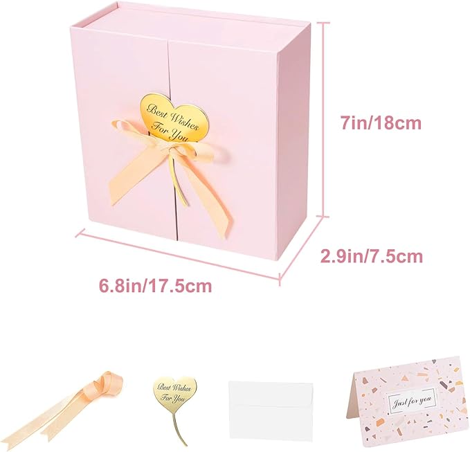 7x7x3 Inch Pink Gift Boxes with Lids, Small Pink Gift Box with Ribbon Card Fancy Gift Wrap Boxes for Anniversary, Bridal Showers, Weddings, Girlfriend, Bridesmaids Gifts, Mother's day