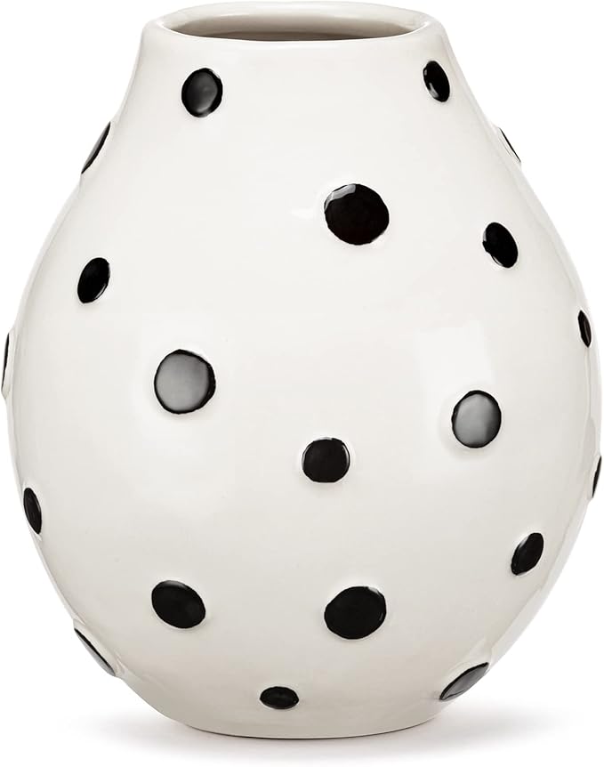 DEMDACO Black Dot Red Heart 5 x 6 Stoneware Large Decorative Vase