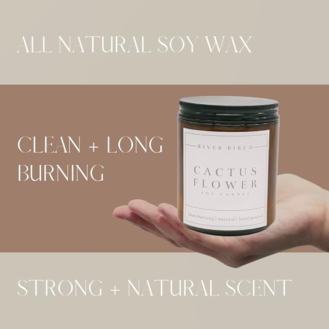 River Birch Candles Cactus Flower Scented Candle | Premium, All-Natural, Non-Toxic, Soy Amber Jar Candles | 8.5oz 40 Hr Burn Time | Cozy Relaxing Gifts for Home
