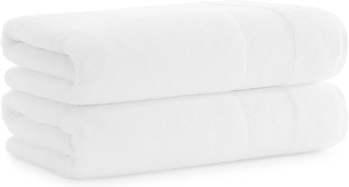 Aston & Arden Aegean Terry Bath Towels - Set of 2 - Ringspun Turkish Cotton Thick and Soft Absorbent Luxury Hotel and Spa Bathroom Towel, 600 GSM, 30 x 60 in, White