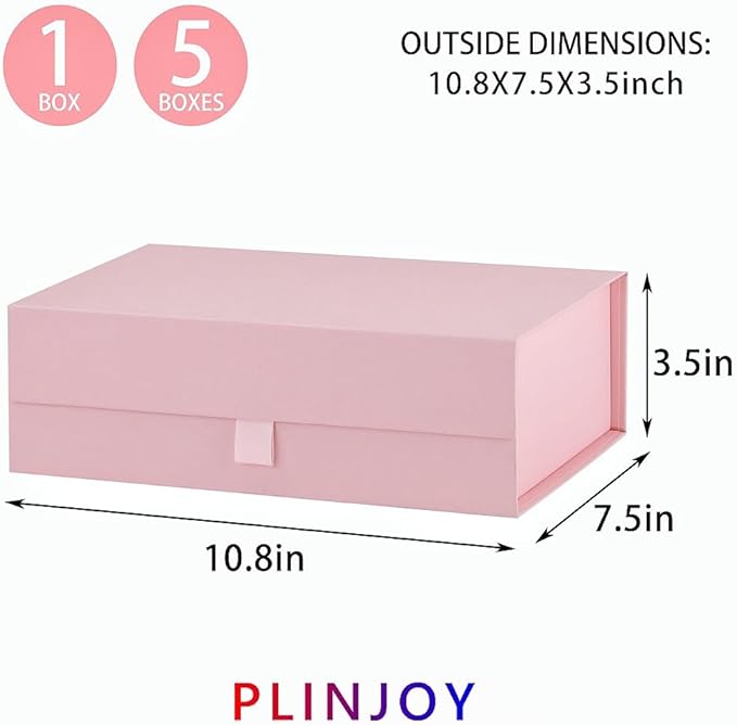Pink Gift Box for Presents 10.8x7.5x3.5 Inches Magnetic Gift Boxes with Lid Luxury Gift Box for Rectangle Collapsible for Bridesmaid, Wedding, Birthday Gift Packging