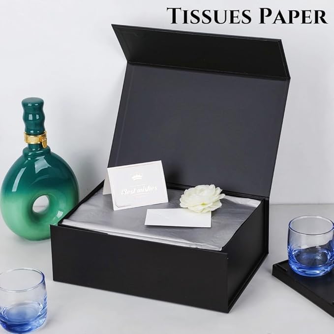 UoeRing 1 Pcs Black Gift Box 11.5x8x4 inch Luxury Gift Box for Presents with Magnetic Lid Collapsible,Birthday,Christmas,Contains Card, Ribbon, Tissue Paper,Shredded Paper Fille