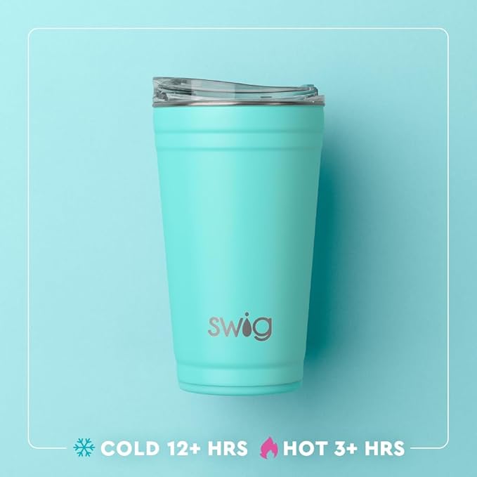 Swig Life 24oz Party Cup, Stackable Insulated Travel Coffee Tumbler with EZ Slider Lid, Cup Holder Friendly, Stainless Steel 24 oz Tumbler, Reusable Coffee Mug (Saturdays in Columbus)