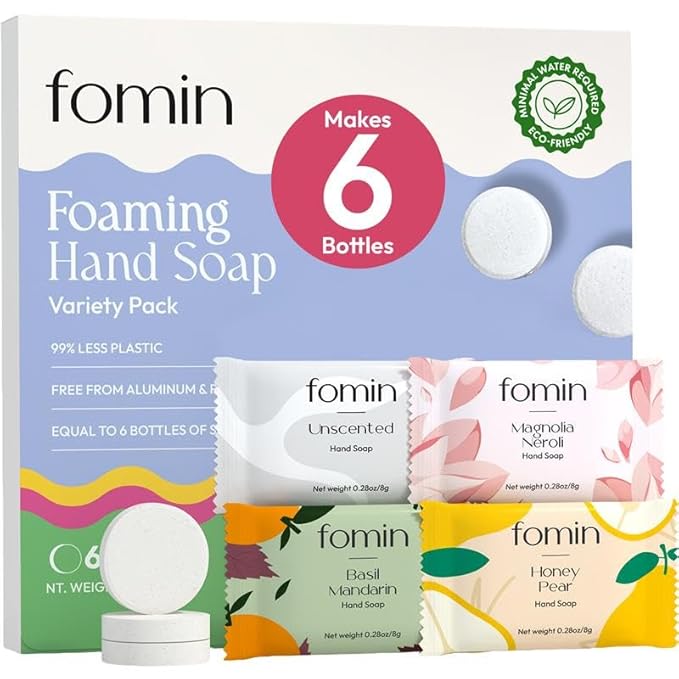 FOMIN Foaming Hand Soap Tablet Refills (6 Count) - Makes 48 fl oz (6 x 8 fl oz) - Variety Pack - Foaming Hand Soap Tablets, Sustainable Soap Tablets for Hand Wash