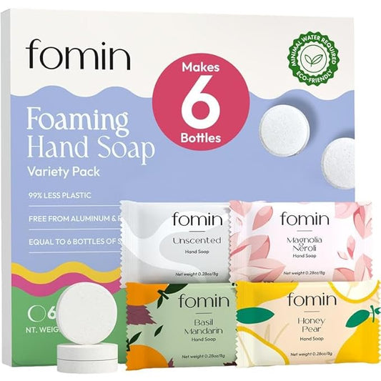 FOMIN Foaming Hand Soap Tablet Refills (6 Count) - Makes 48 fl oz (6 x 8 fl oz) - Variety Pack - Foaming Hand Soap Tablets, Sustainable Soap Tablets for Hand Wash