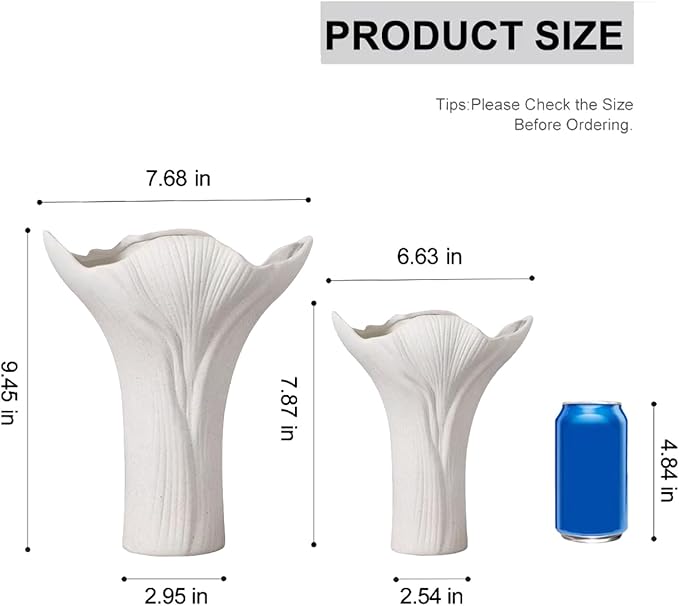 Ceramic Vase Set of 2 - White Tree Bark Textured Vases for Modern Farmhouse & Centerpiece Decor, Nature-Inspired Flower Vase for Home, Office, Wedding (Gift Ready)