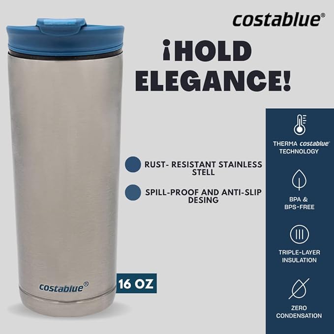 Travel Coffee Mug - 16 Oz. Stainless Steel Insulated Coffee Mug, Leak Proof Tumbler w/Dishwasher Safe Lid, Double Wall Travel Coffee Cup, Reusable Insulated Tumbler for Hot & Cold Beverages