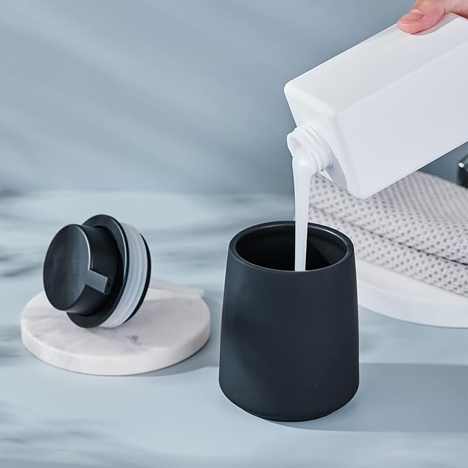 12Oz Black Ceramic Lotion Hand Pump, Modern Refillable Liquid Hand Dispenser, Dish Soap Dispenser for Kitchen (Rubber Paint)