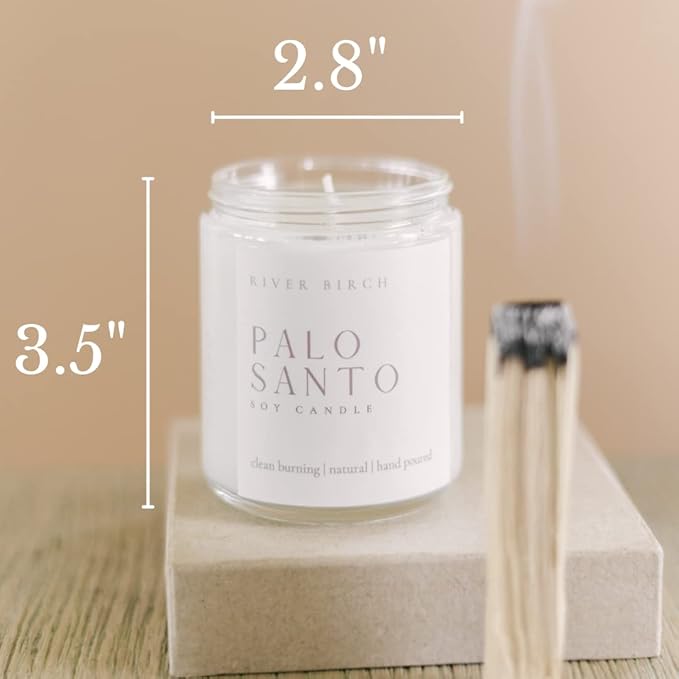 River Birch Candles Palo Santo Scented Candle | Premium, All-Natural, Non-Toxic, Soy Candles | 8.5oz 40 Hr Burn Time | Cozy Relaxing Gifts for Home