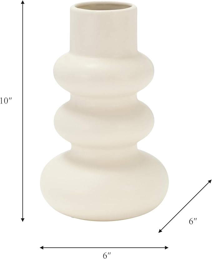 Sagebrook Home Stoneware Decorative Vase - Modern Sculptural Dolomite Flower Holder for Home & Office - 10" Ivory