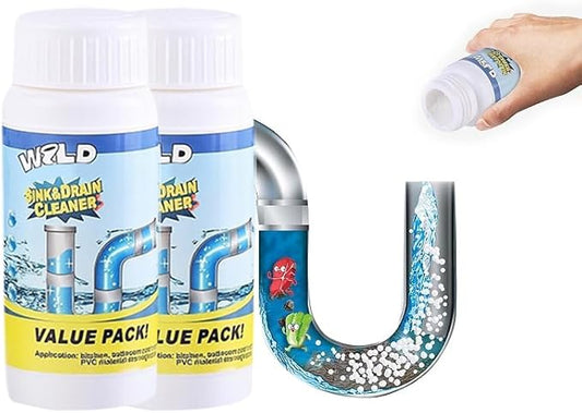 Wild Sink and Drain Cleaner Powder | Rapid-Foam Fast-Acting Pipe Declogger for Kitchen, Bathroom, Toilet, Shower Drain Maintenance | Powerful Foaming Cleaner (3.88oz/110g, Count, 2)