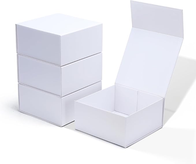 4 Pack 8x8x4 Inches Gift Boxes with Magnetic Closure Lids, White Magnetic Box for Wedding, Groomsmen Bridesmaid Proposal, Birthdays, Mother's Day