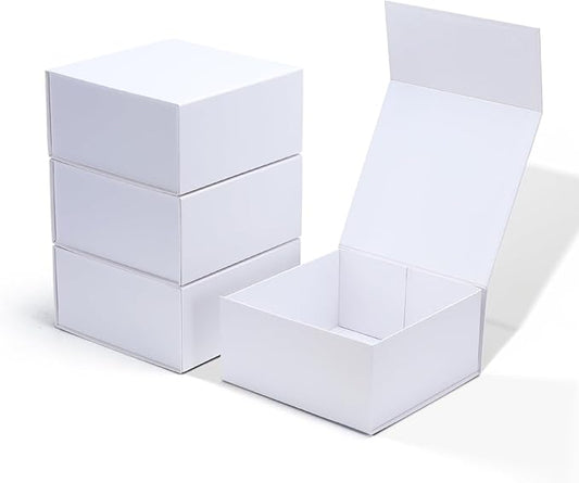 4 Pack 8x8x4 Inches Gift Boxes with Magnetic Closure Lids, White Magnetic Box for Wedding, Groomsmen Bridesmaid Proposal, Birthdays, Mother's Day