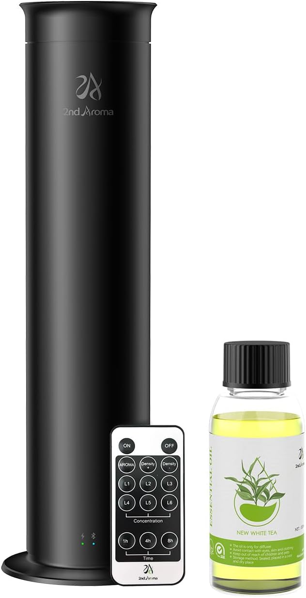 Air Diffusers for Home, Waterless Essential Oil Diffuser Large Room 2100 sq ft Coverage with Remote Control, Aluminum Scent Diffuser Starter Kit, 100ml New White Tea Essential Oil Included