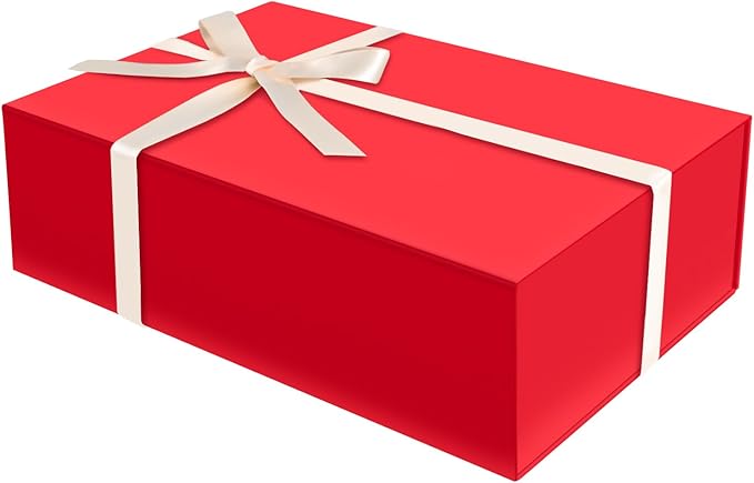 Brothersbox Red Gift Box 13.8"x9.1"x4.3" Large Gift Boxes for Presents with Magnetic Lid, Ribbon, Collapsible Boxes for Gift Packaging Mother's Day Christmas Birthday Wedding