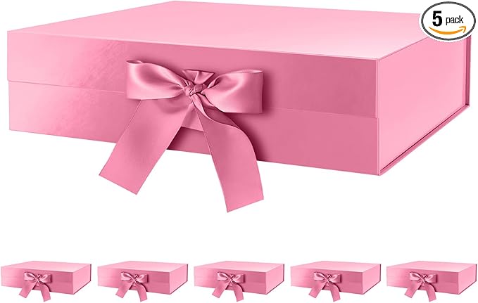 Luxury Pink Magnetic Gift Boxes with Ribbon - 6 Large Bridesmaid Proposal Boxes with Lids - 13x9.7x3.4 Inches