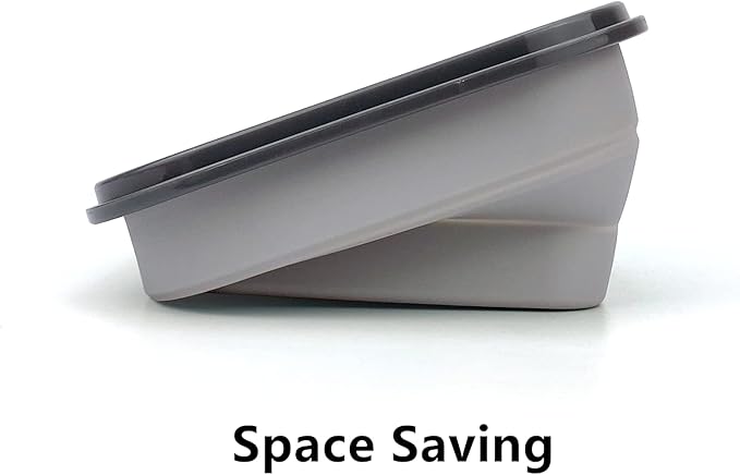 CARTINTS Large 1200ml Collapsible Bowls with Lids, Silicone Food Storage Containers, Space-Saving Meal Prep Containers For Kitchen and Outdoors Camping, Set of 3, Grey