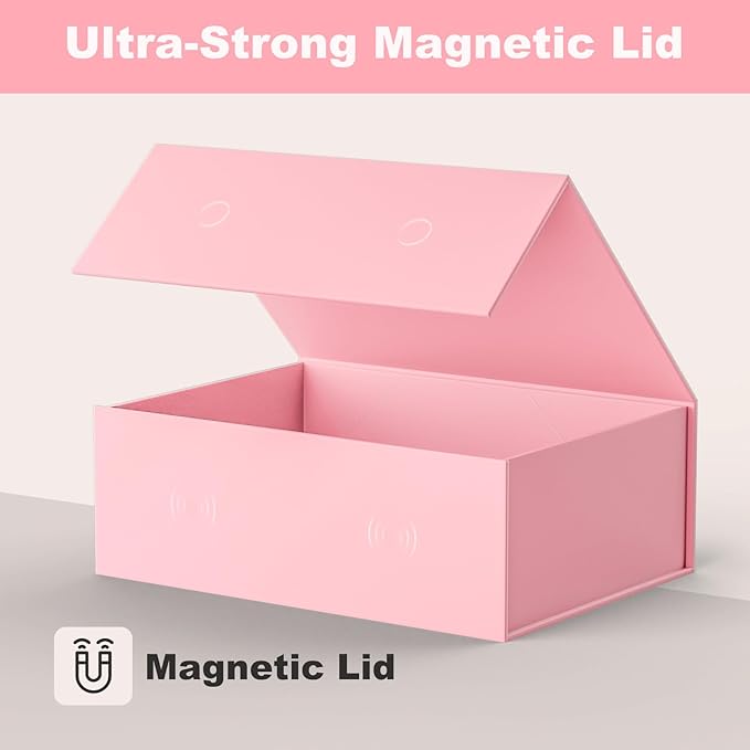 Large Pink Gift Box with Lid: 2 Pack 13.5×10×5 Inches - Strong Magnetic Closure for Valentines Birthdays Wedding Gifts – Perfect for Couples Friends Family