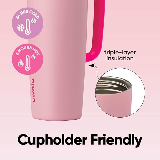 Owala SmoothSip Slider Stainless Steel Insulated Travel Mug with handle, 100% Leak Proof, For Hot and Cold Drinks, Travel Friendly with Sliding Lock Lid, 12oz, BPA Free, Leak Proof, Pucker Up