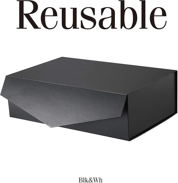 BLK&WH 6 Large Gift Boxes 13.5x9x4.1 Inches, Black Collapsible Groomsman Gift Boxes with Magnetic Lids (Matte Black)