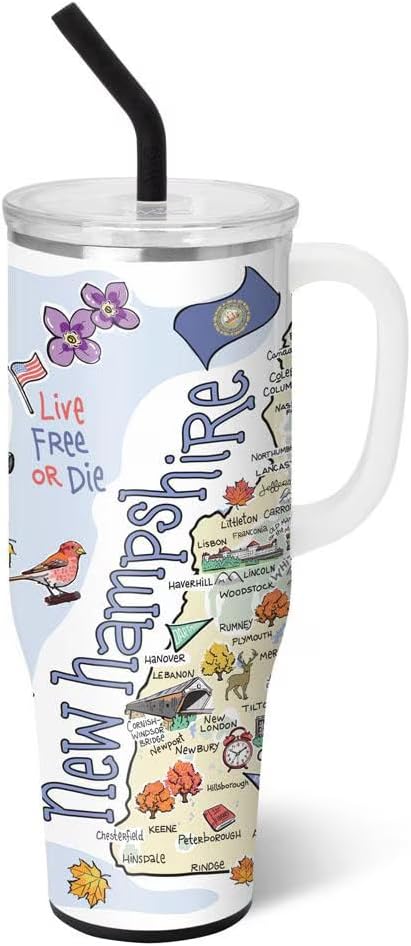 Swig Life 40oz Mega Mug, 40oz Tumbler with Handle and Straw, Extra Large Insulated Tumblers, Cup Holder Friendly Travel Mug (New Hampshire)