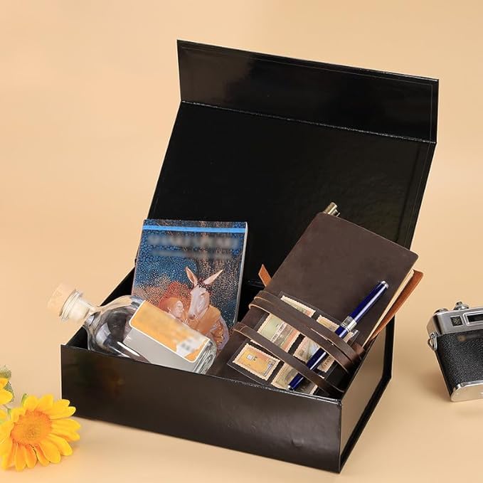 RayofSun Black Gift Boxes with Lids for Presents Large Rectangle Collapsible Decorative Boxes13.7x9x4.3 inch,Bridesmaid Groomsmen Proposal Boxfor Wedding,Christmas,Birthday(5PCS)