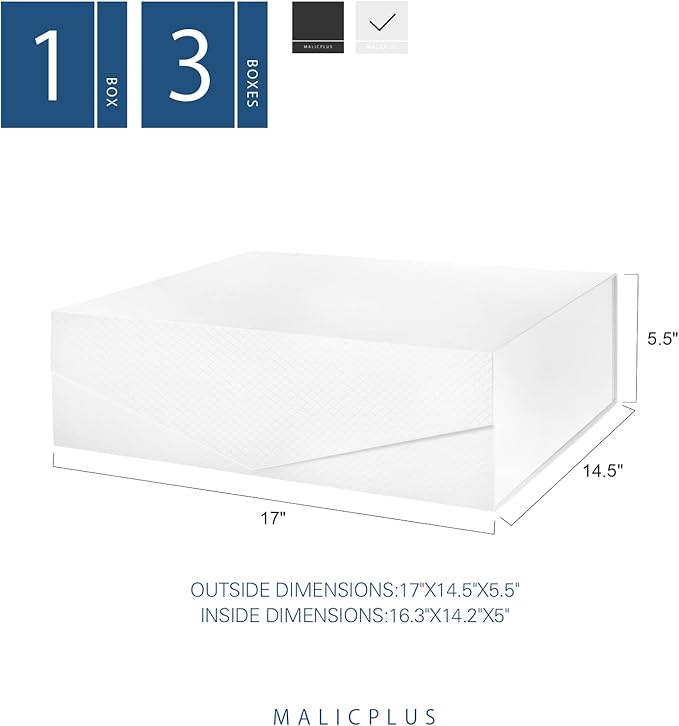 Extra Large Gift Box with Lids 16.3x14.2x5 Inches, White Bridesmaids Proposal Boxes with Magnetic Closure for All Occasion (Lattice Texture)