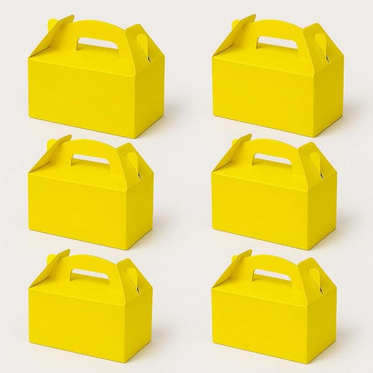 12Pack Large Party Favor Boxes,Yellow Treat Boxes,XiePiPiPaper(9.45*5*5"),Large Goodie Boxes, Gable Gift Boxes with Handles,Candy Boxes for Kids Birthday Baby Shower Wedding Halloween Christmas.