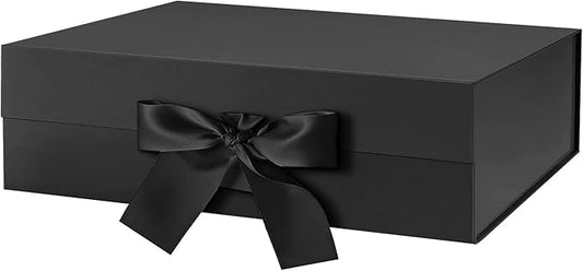 JINMING Large Gift Box with Ribbon 13.5x9x4.1 Inches, Black Box for Gifts, Groomsman Proposal Box for Mother's Day, Father's Day, Collapsible with Magnetic Closure