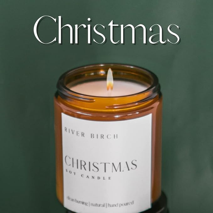 River Birch Candles Christmas Scented Candle | Premium, All-Natural, Non-Toxic, Soy Amber Jar Candles | 8.5oz 40 Hr Burn Time | Cozy Relaxing Gifts for Home